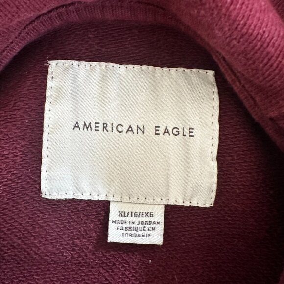 AMERICAN EAGLE Men's XL Burgundy Logo Hoodie Pullover Sweatshirt Casual-A124 - Picture 4 of 5